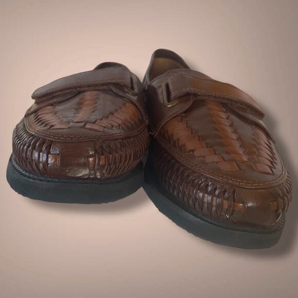 NWOT Men\'s 10 D DEER STAGS Brown Woven Adjustable Leather Loafers Really Nice main image 5